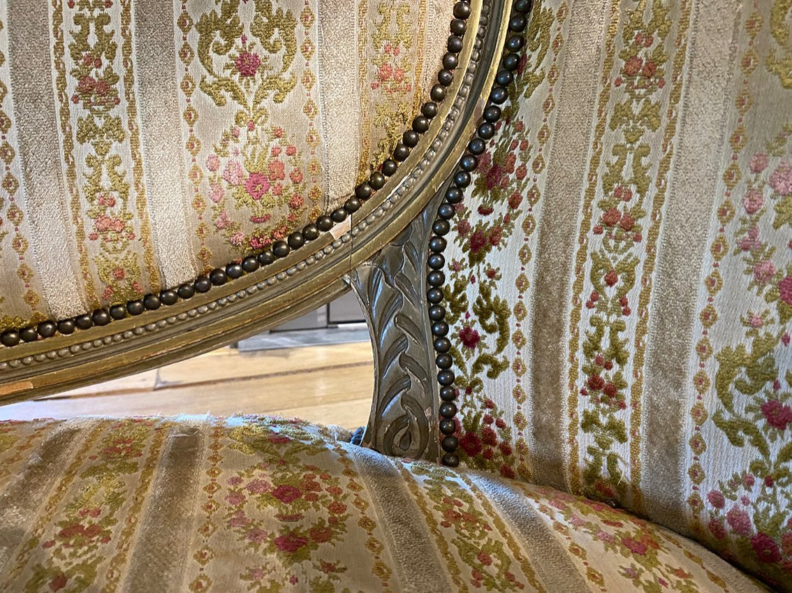 Louis XVI Style Basket Sofa, Grey/green Lacquered Wood Circa 1900-photo-4