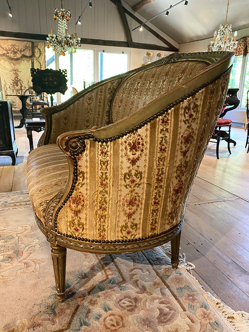 Louis XVI Style Basket Sofa, Grey/green Lacquered Wood Circa 1900-photo-6
