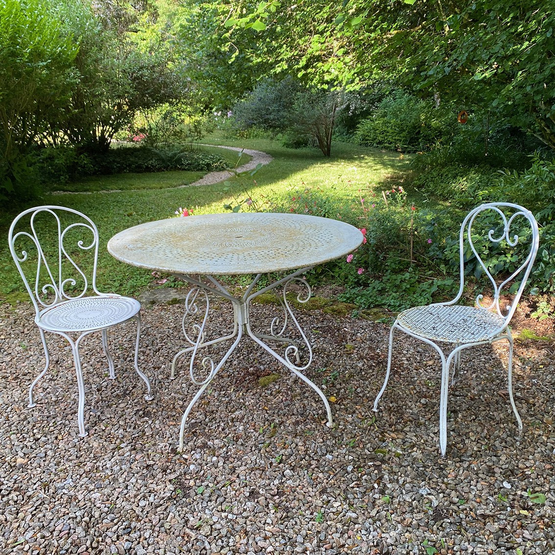 Part Of A White Lacquered Wrought Iron Garden Furniture Set