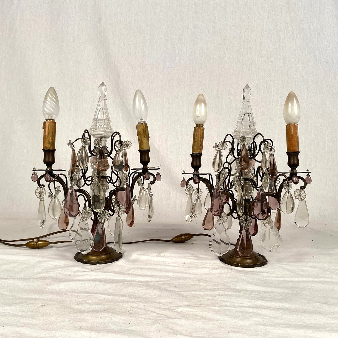 Pair Of Bronze Chandeliers With Tassels-photo-2