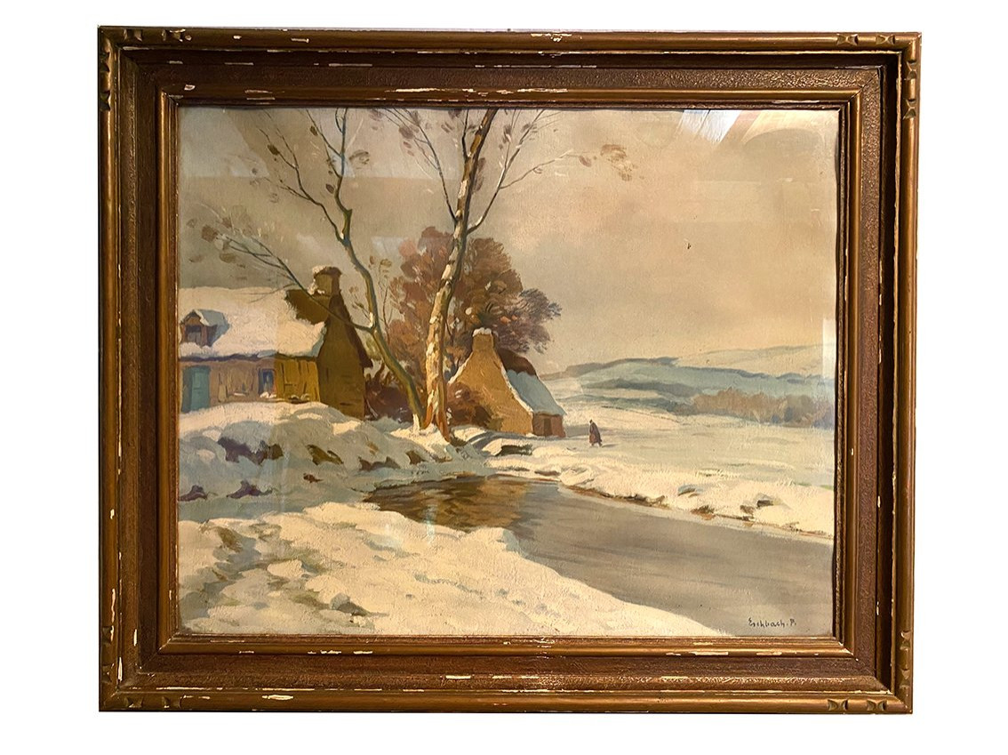 Paul André Jean Eschbach (1881-1961) Oil On Paper. “snowy Landscape”.-photo-2