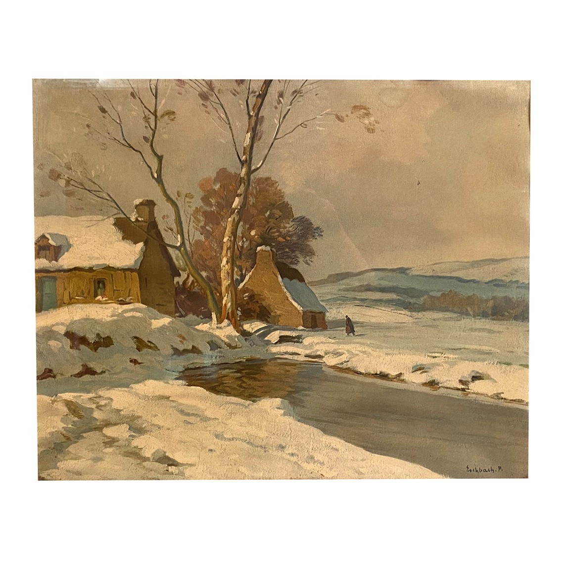 Paul André Jean Eschbach (1881-1961) Oil On Paper. “snowy Landscape”.