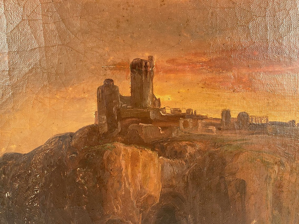 « Paysage au crépuscule », huile sur toile signée A. de St Vincent et datée 1840-photo-3