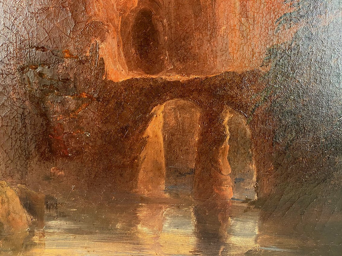 « Paysage au crépuscule », huile sur toile signée A. de St Vincent et datée 1840-photo-4