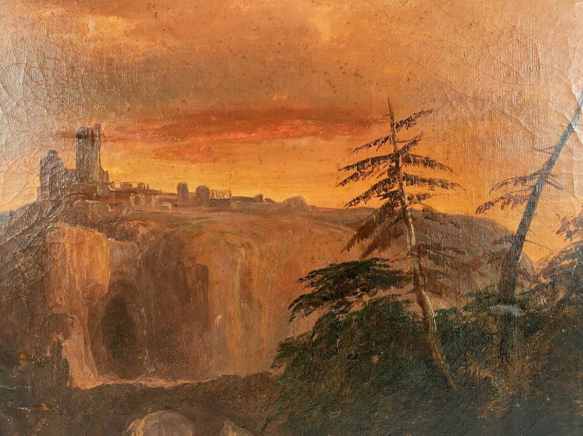 « Paysage au crépuscule », huile sur toile signée A. de St Vincent et datée 1840-photo-1