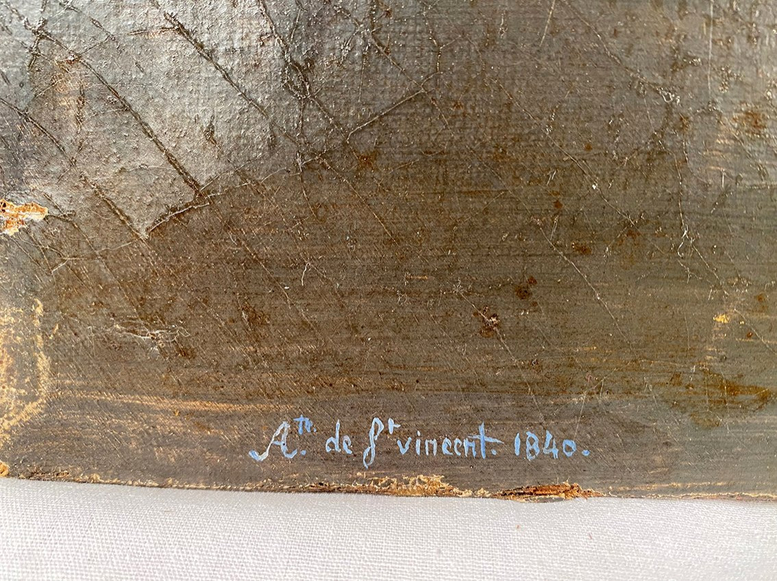 « Paysage au crépuscule », huile sur toile signée A. de St Vincent et datée 1840-photo-4