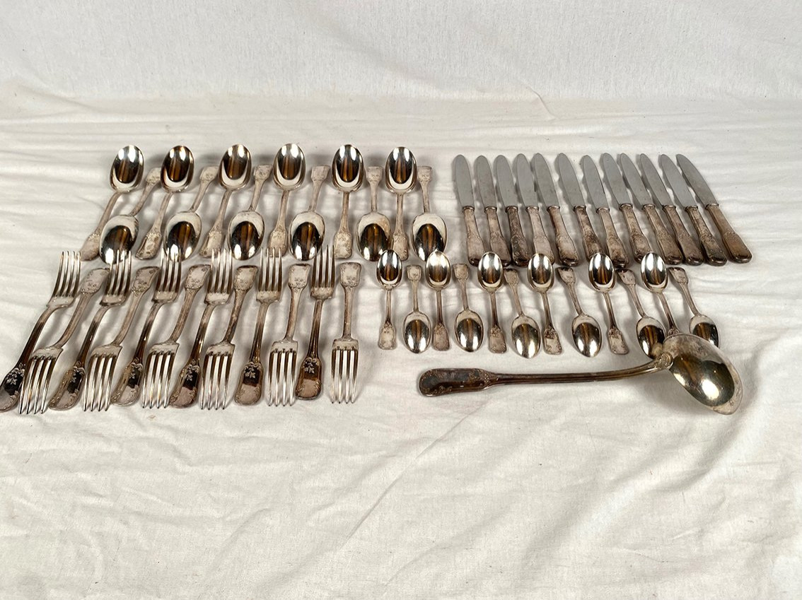 Ménagère en métal argenté de style Louis XV, 84 g. 49 pièces-photo-2