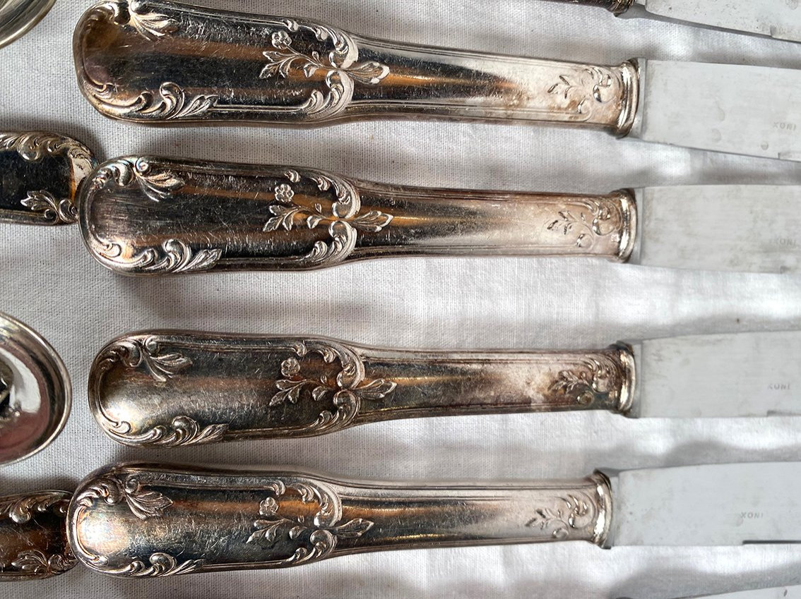 Ménagère en métal argenté de style Louis XV, 84 g. 49 pièces-photo-5