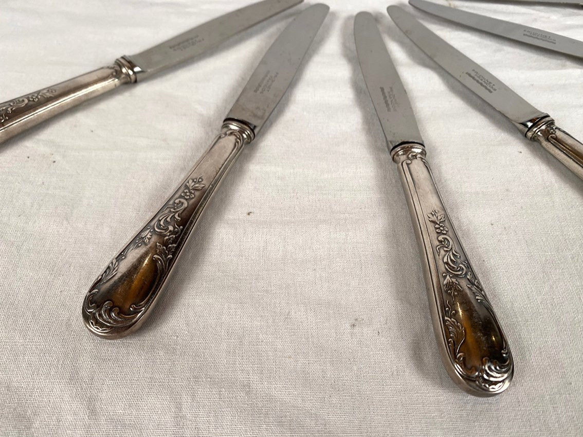 François Frionnet. 12 Silver-plated Fruit Knives In The Louis XV Style-photo-4