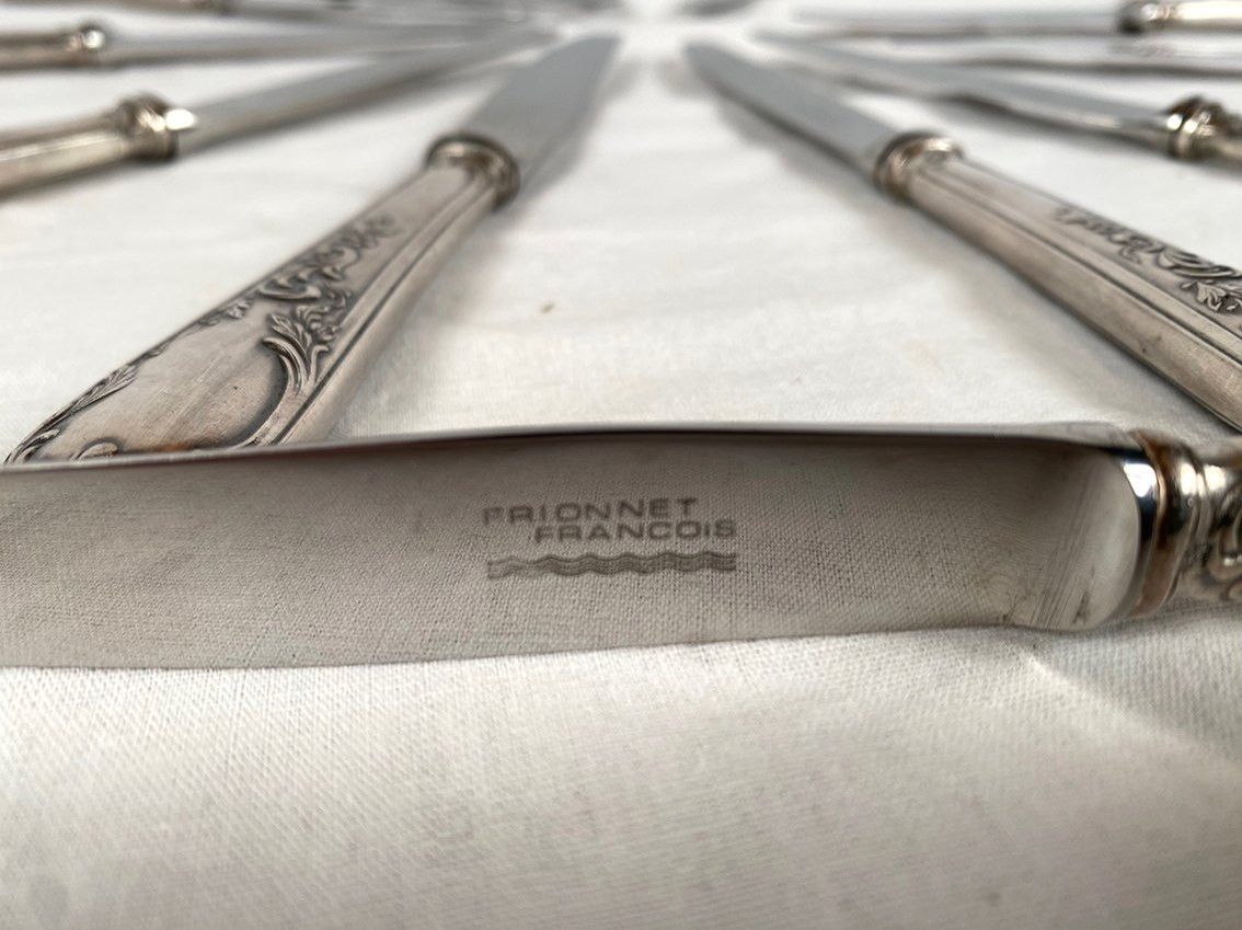 François Frionnet. 12 Silver-plated Fruit Knives In The Louis XV Style-photo-2