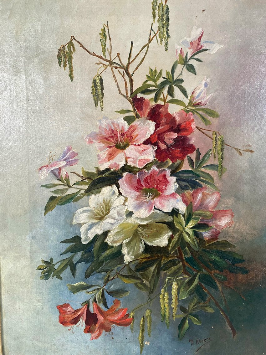 Nature morte aux fleurs. Huile sur toile signée M. Orséro, début XXe-photo-2