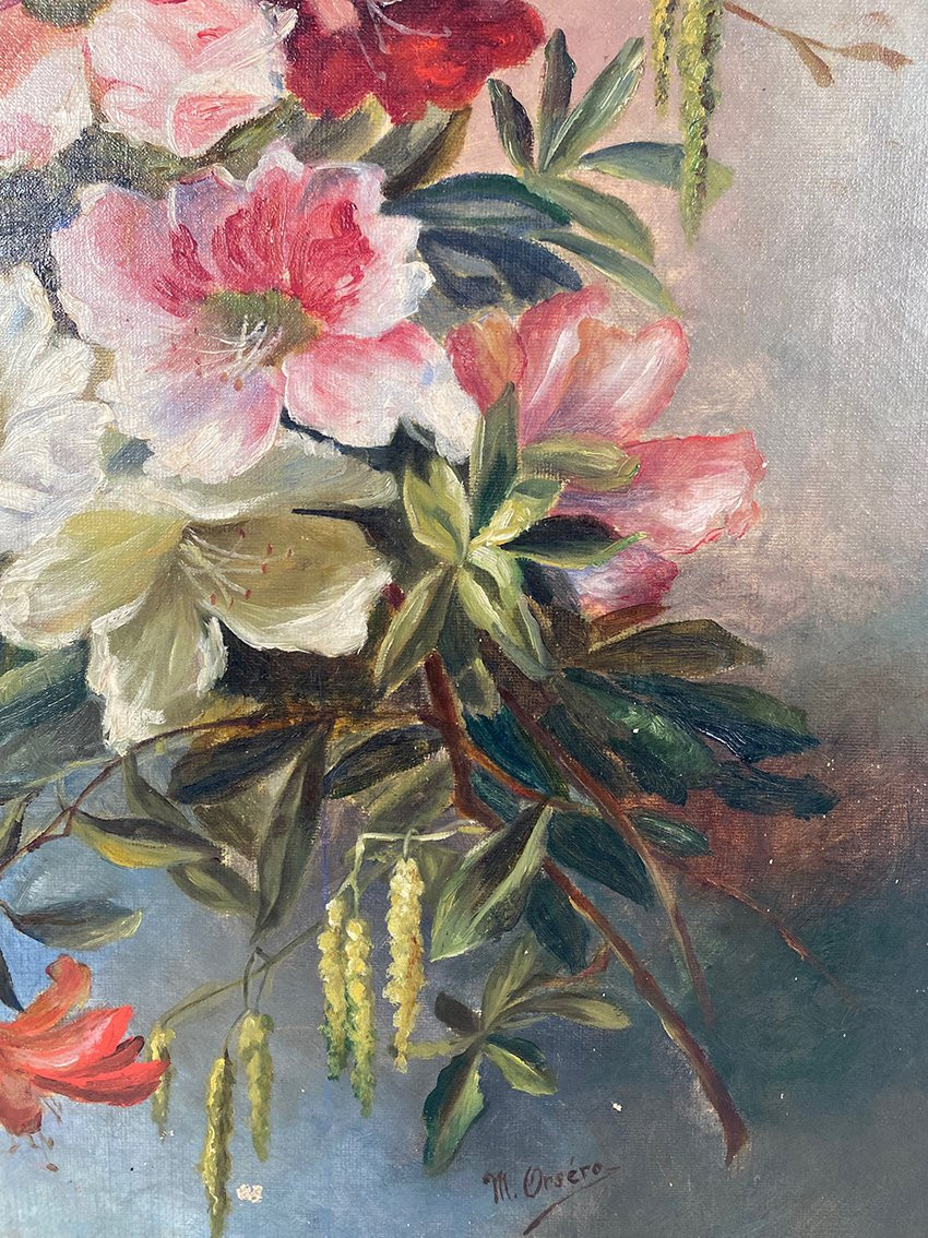 Nature morte aux fleurs. Huile sur toile signée M. Orséro, début XXe-photo-1