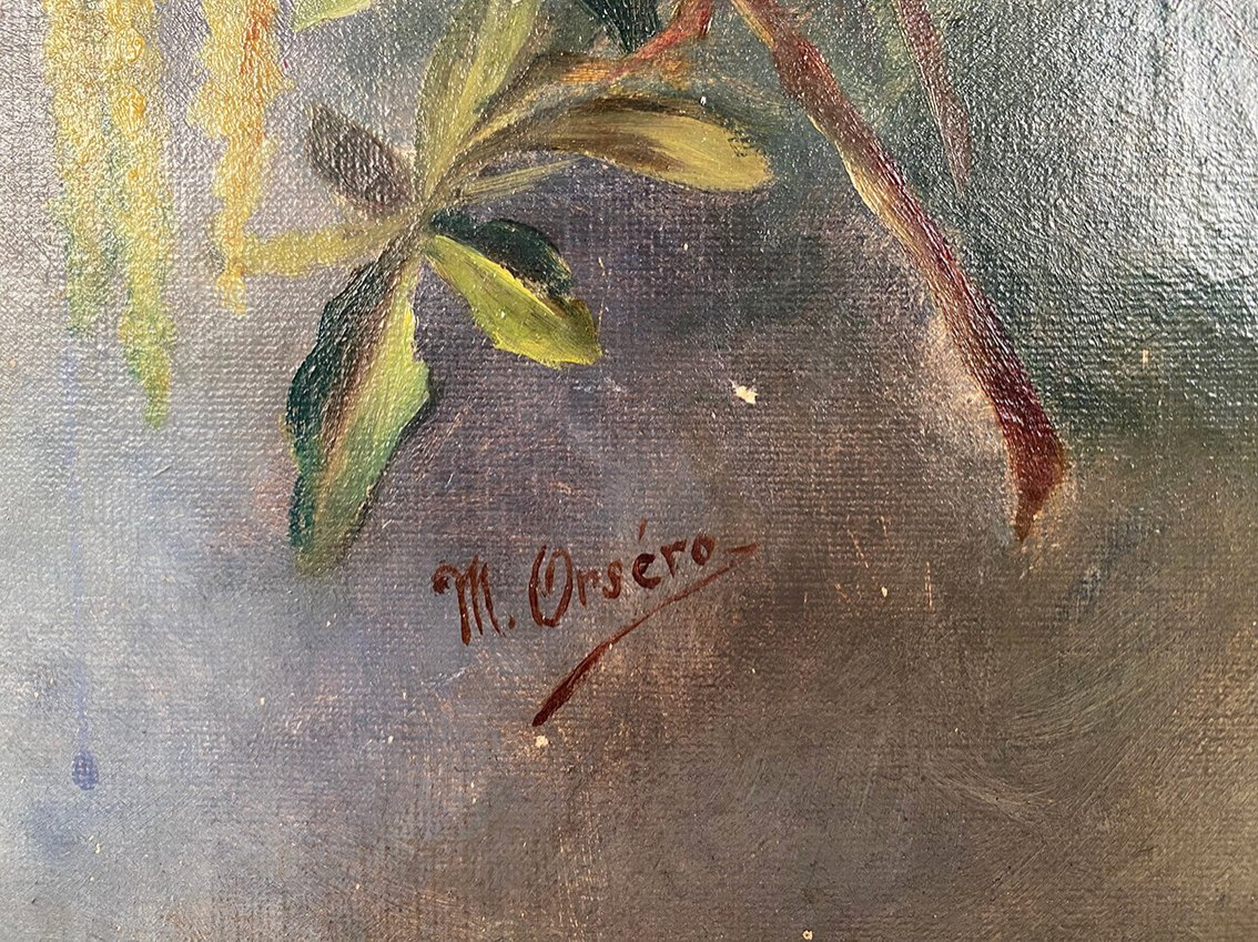 Nature morte aux fleurs. Huile sur toile signée M. Orséro, début XXe-photo-3