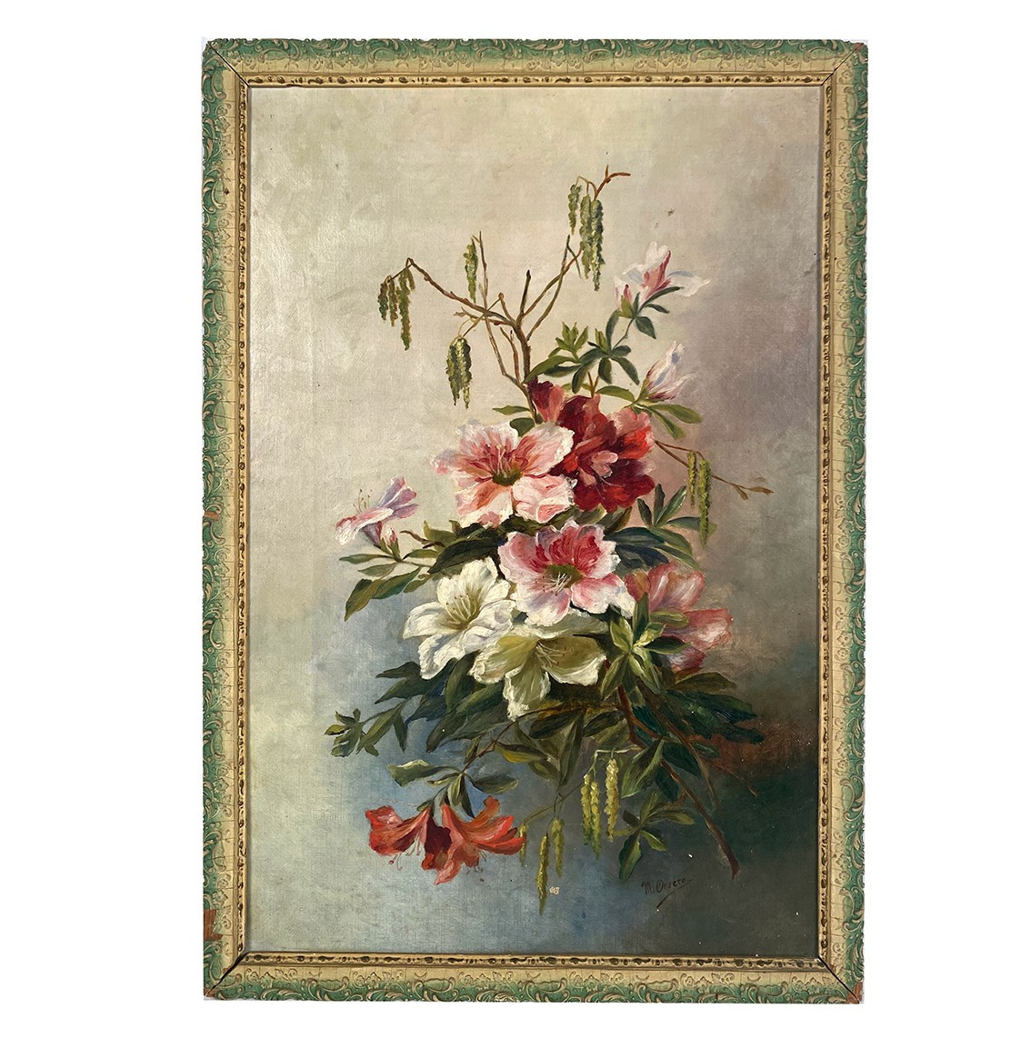 Nature morte aux fleurs. Huile sur toile signée M. Orséro, début XXe