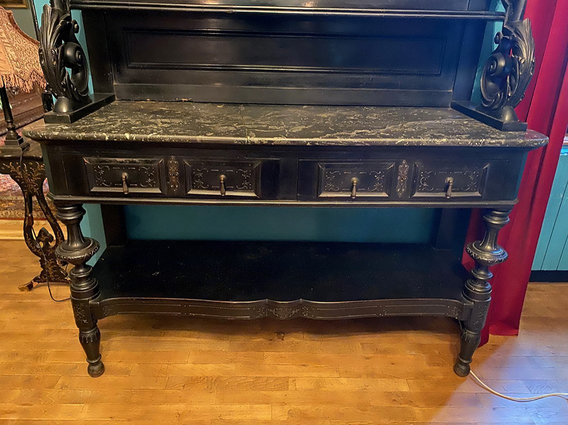 Large Napoleon III Serving Cabinet, Blackened Wood And Ebony Veneer-photo-3