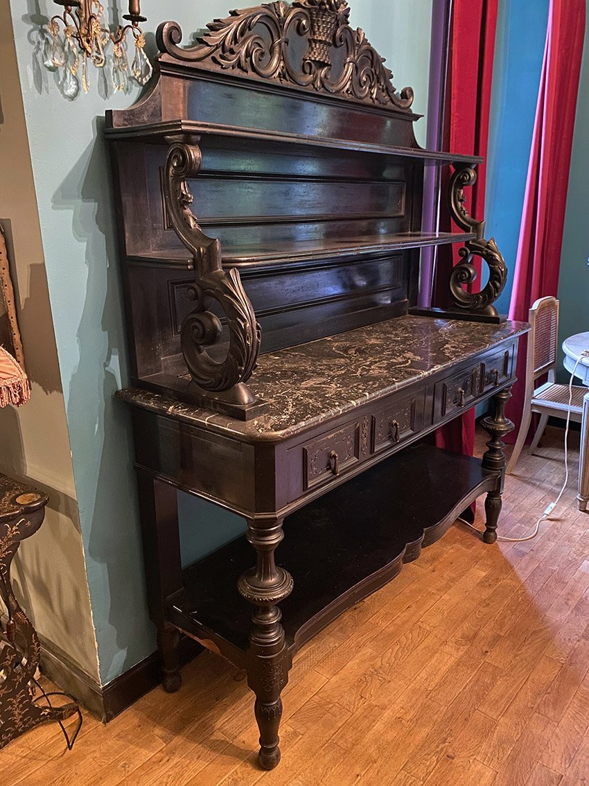 Large Napoleon III Serving Cabinet, Blackened Wood And Ebony Veneer-photo-5