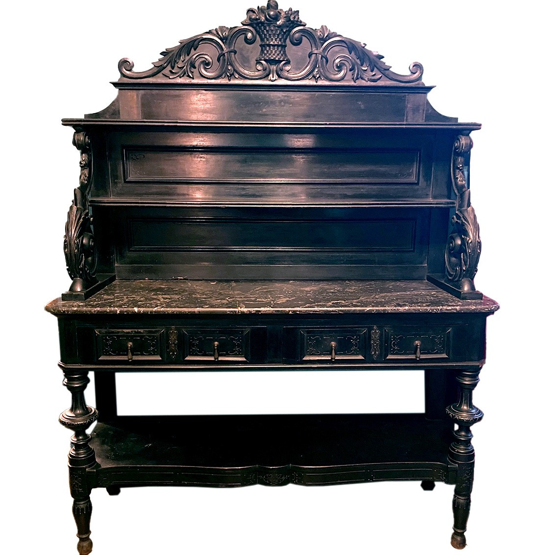 Grand meuble desserte Napoléon III, bois noirci et placage ébène