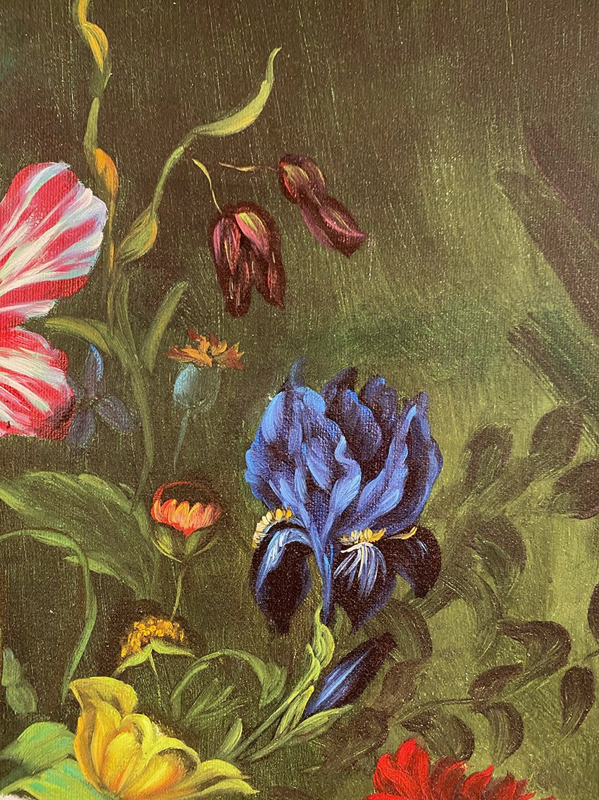 Bouquet Of Flowers On An Entablature. Oil On Canvas 20th Century-photo-4