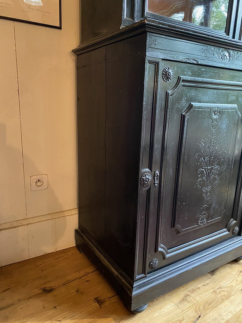 Haute vitrine étroite Napoléon III en bois noirci-photo-4