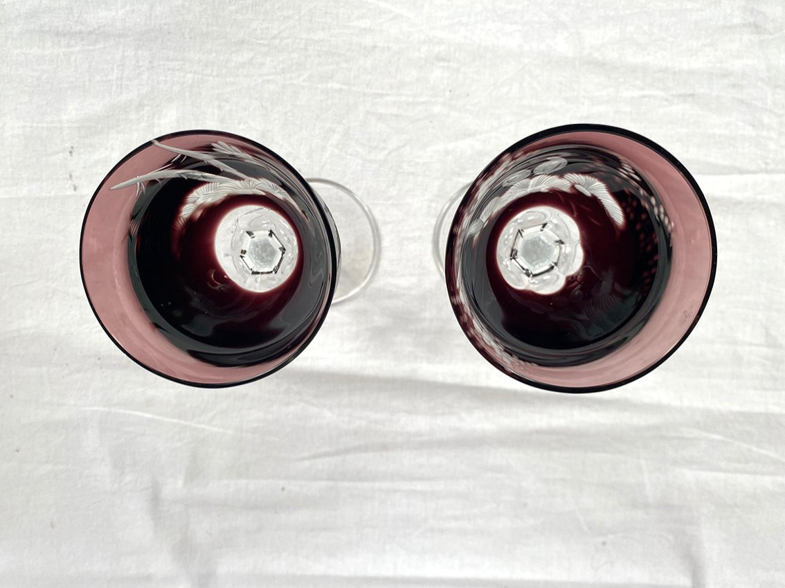 Moser In Karlsbad (czechoslovakia). Six Engraved Purple Crystal Stemmed Glasses-photo-4