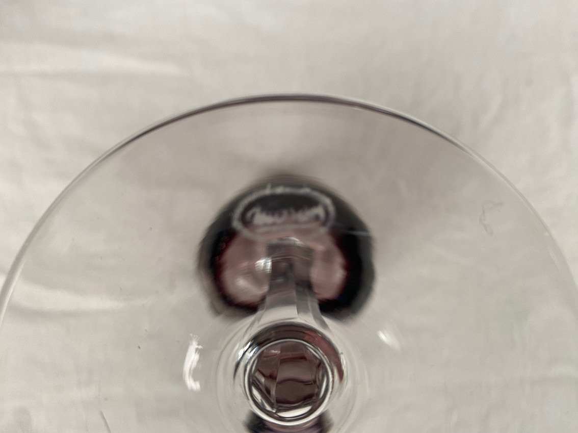 Moser In Karlsbad (czechoslovakia). Six Engraved Purple Crystal Stemmed Glasses-photo-5