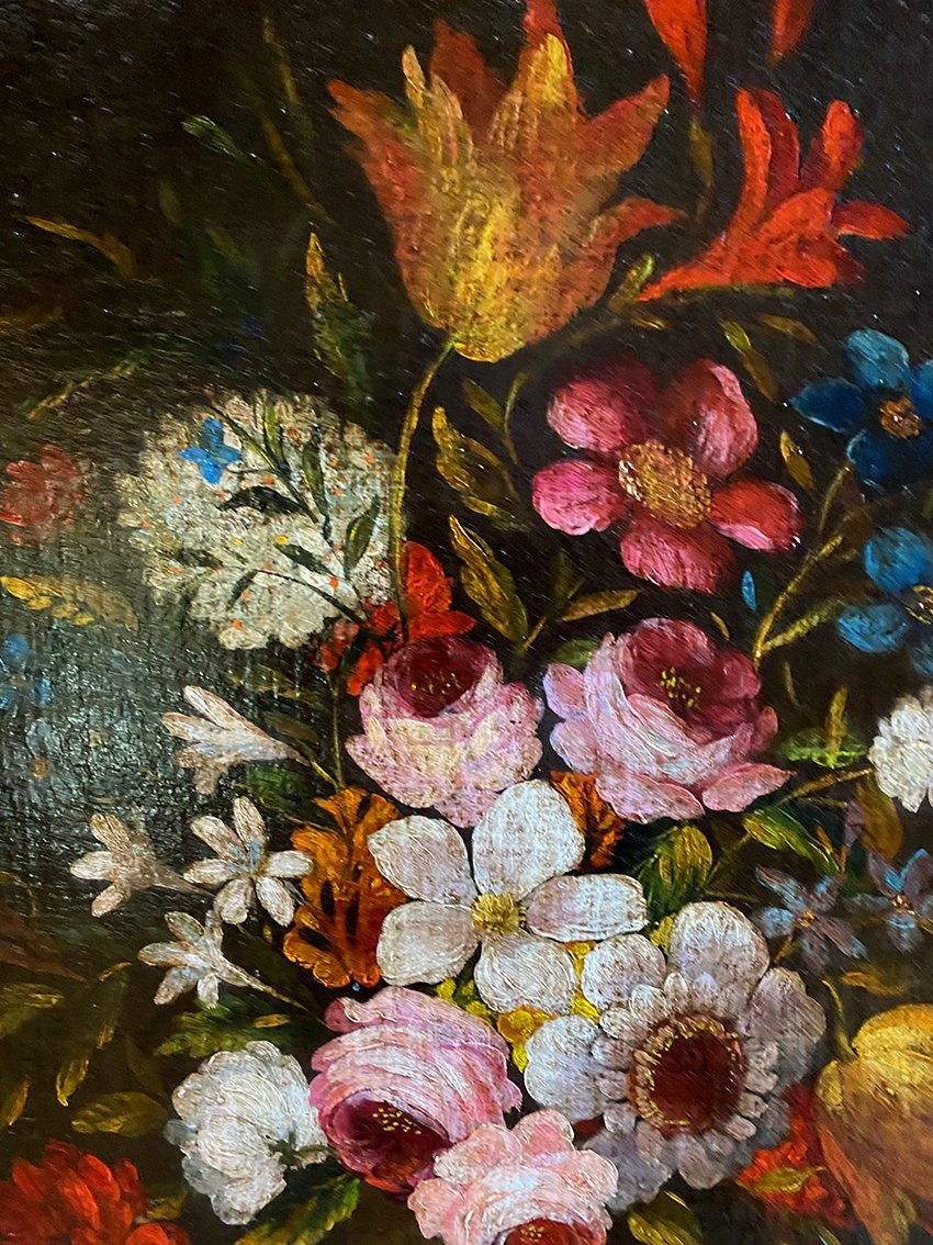 « Bouquets de fleurs sur un entablement », paire d’huiles sur toile début XXe-photo-4