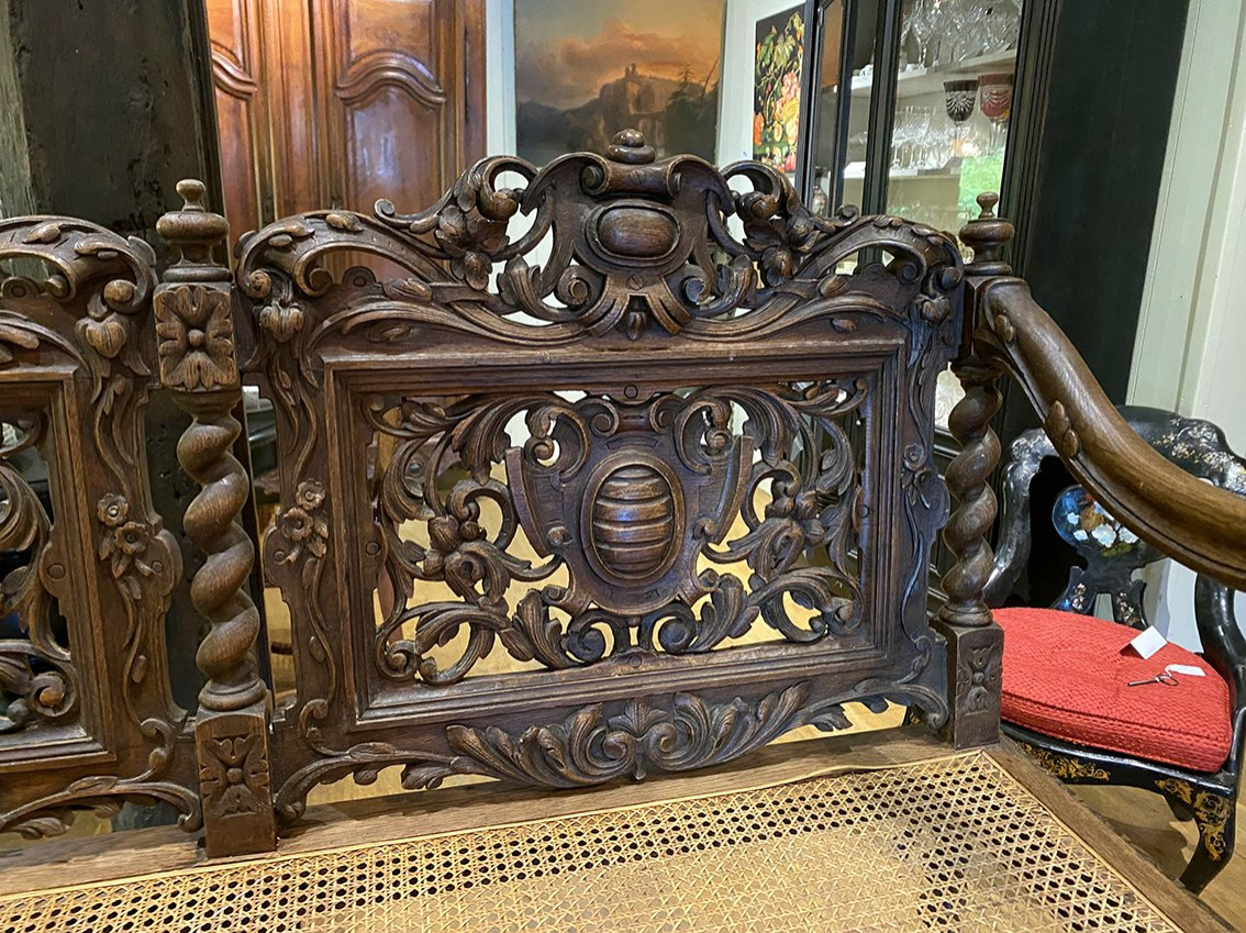 Large, Richly Carved Neo-renaissance Oak Billiard Bench, 19th Century-photo-1