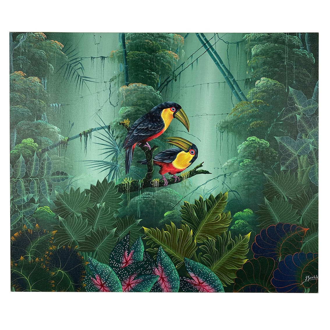 Acrylique sur toile, « Toucans ». XXe