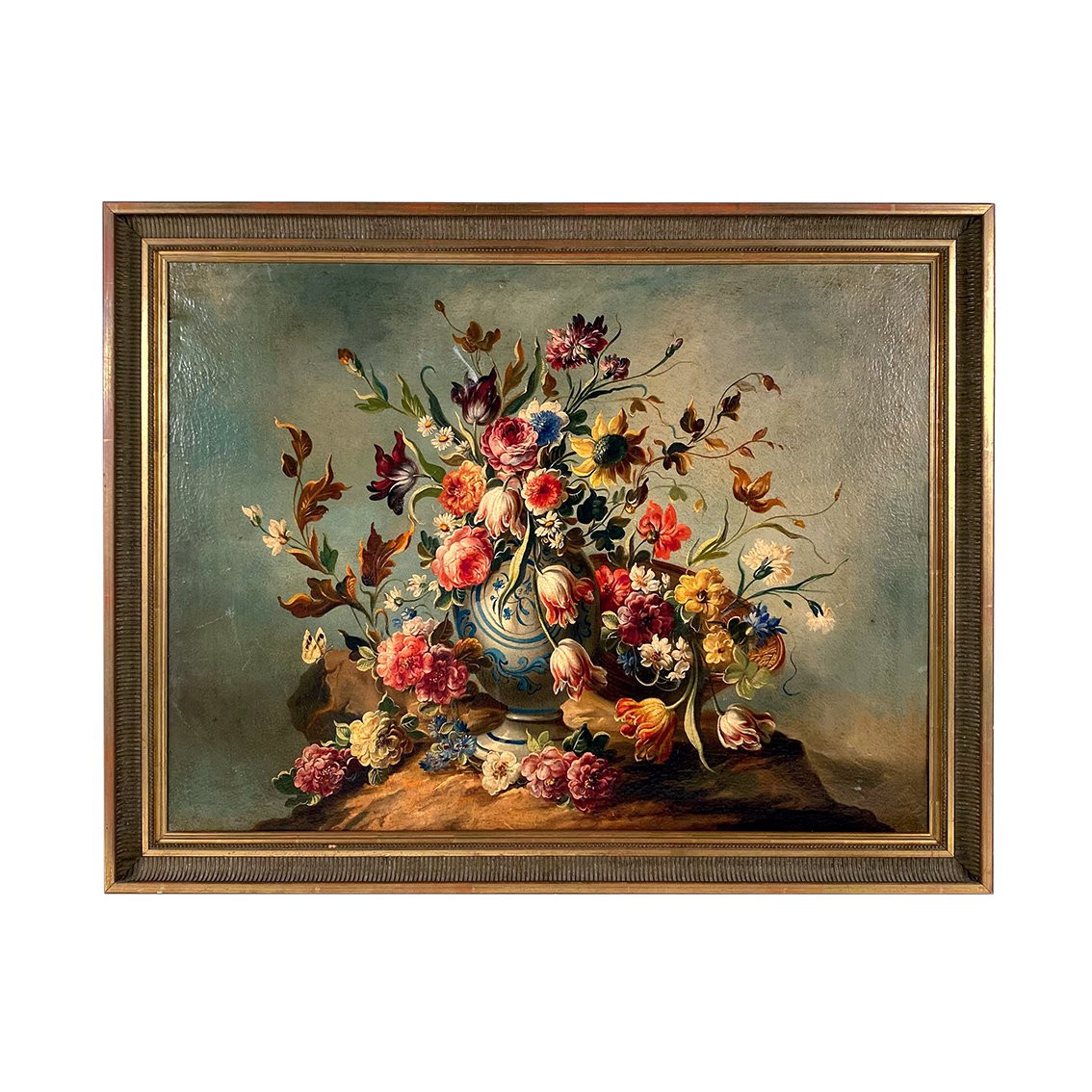 Nature morte au bouquet de fleurs, huile sur toile début XXe-photo-2