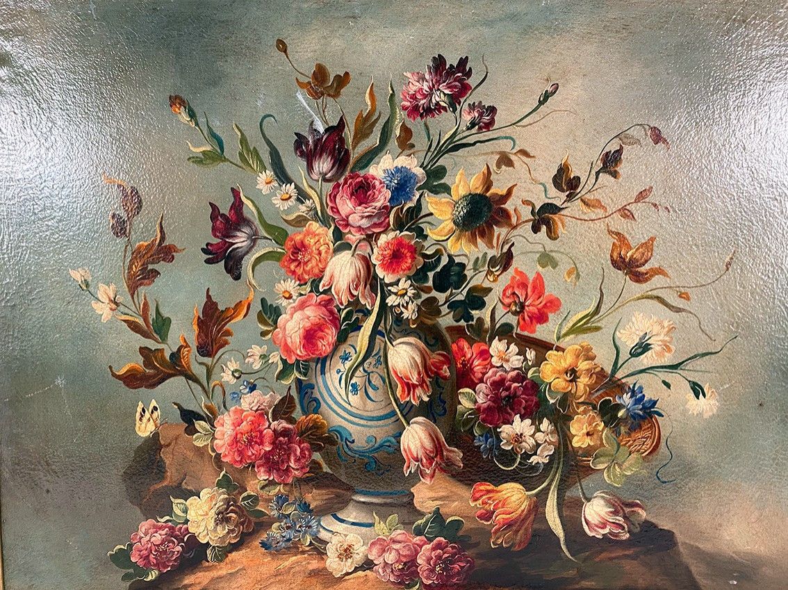Nature morte au bouquet de fleurs, huile sur toile début XXe