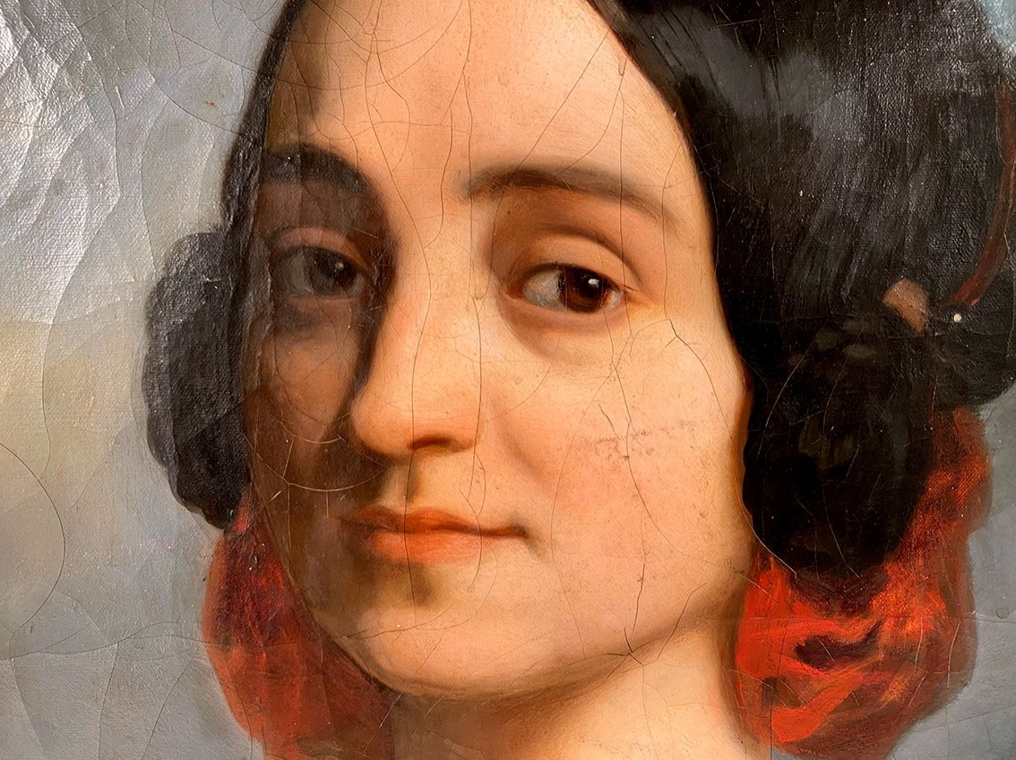 Portrait de femme, huile sur toile signée et datée 1844, Pierre Victor Galland (1822 -  1892)-photo-3