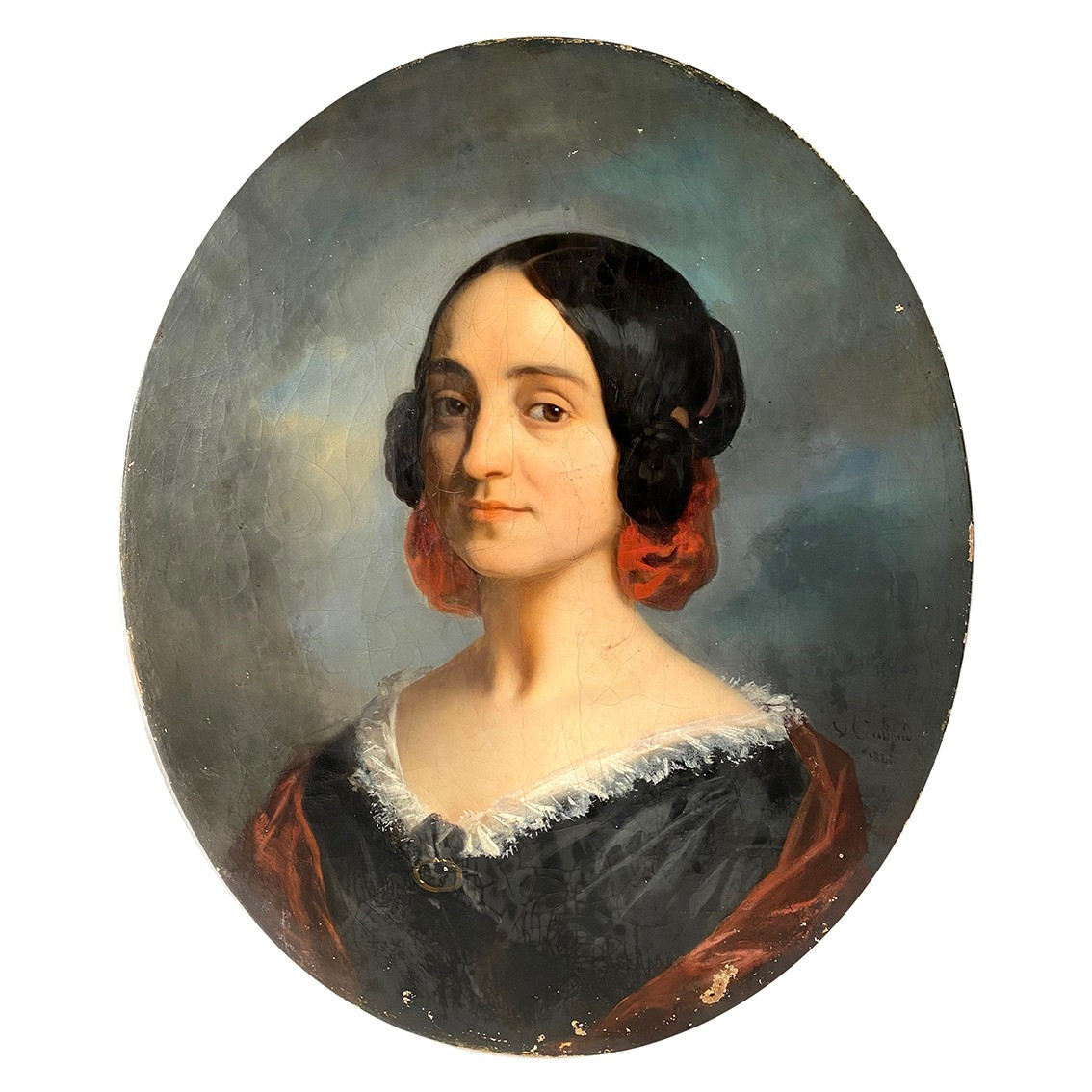 Portrait de femme, huile sur toile signée et datée 1844, Pierre Victor Galland (1822 -  1892)