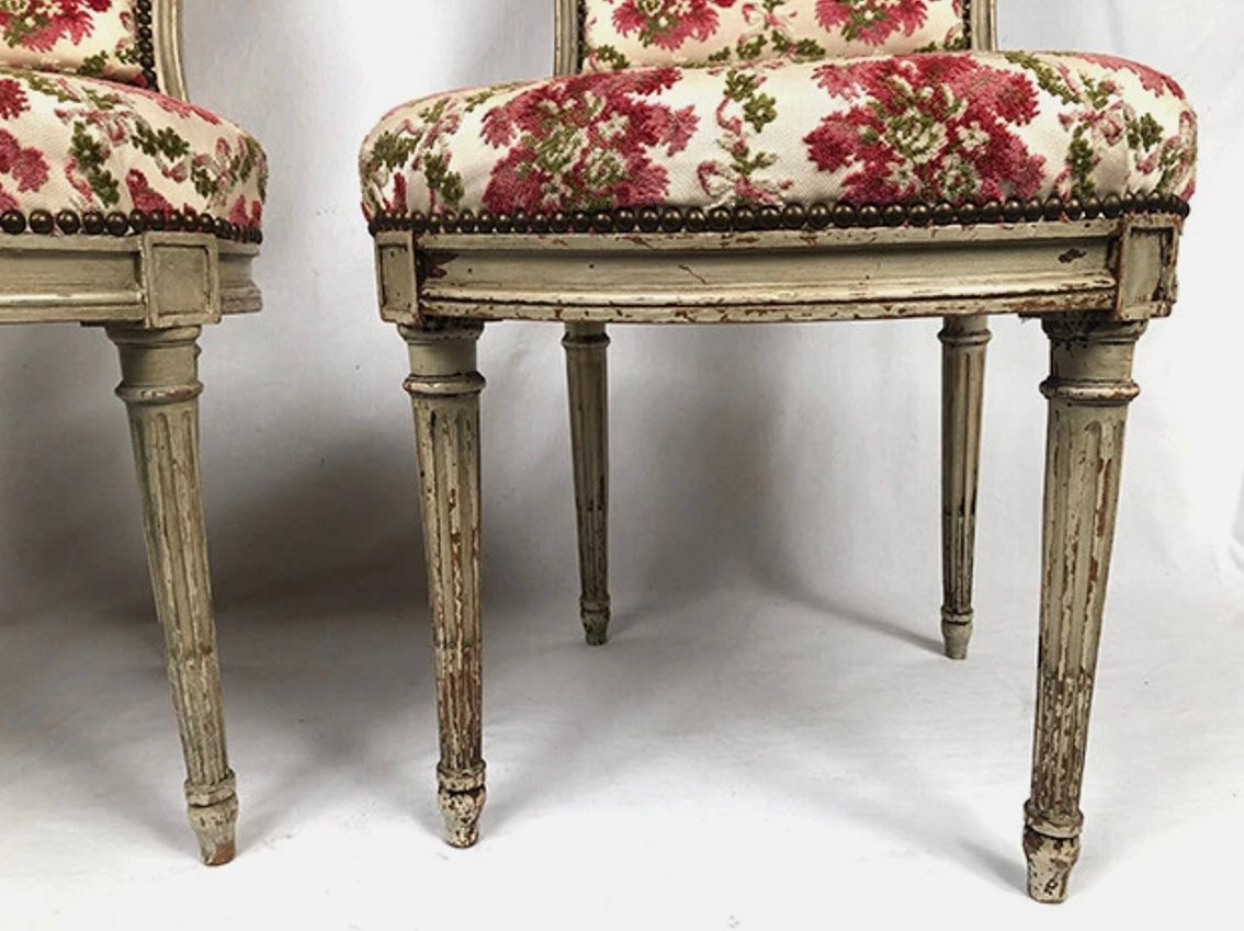 Pair Of Louis XVI Style Chairs, Molded Beechwood, Grey Lacquered. 19th Century-photo-2