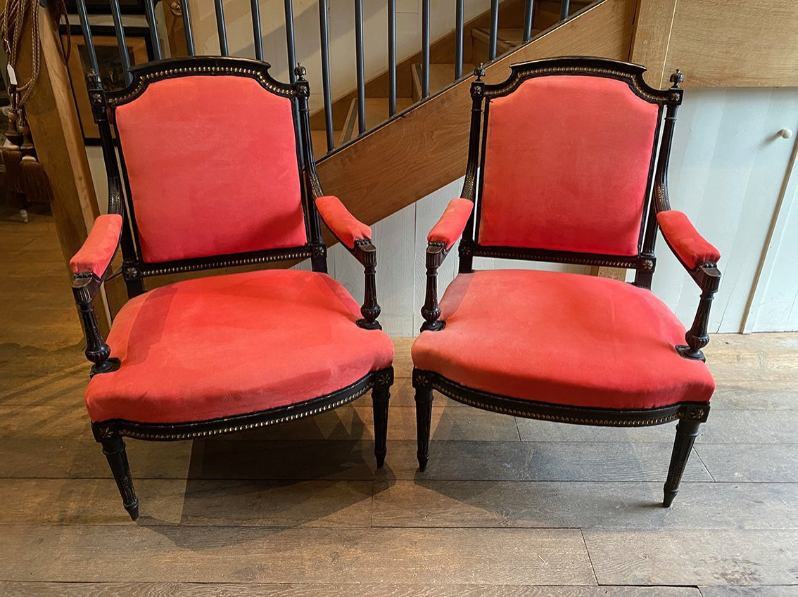 Pair Of Louis XVI Style Armchairs, Napoleon III Period-photo-2