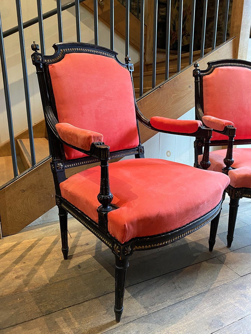 Pair Of Louis XVI Style Armchairs, Napoleon III Period-photo-3