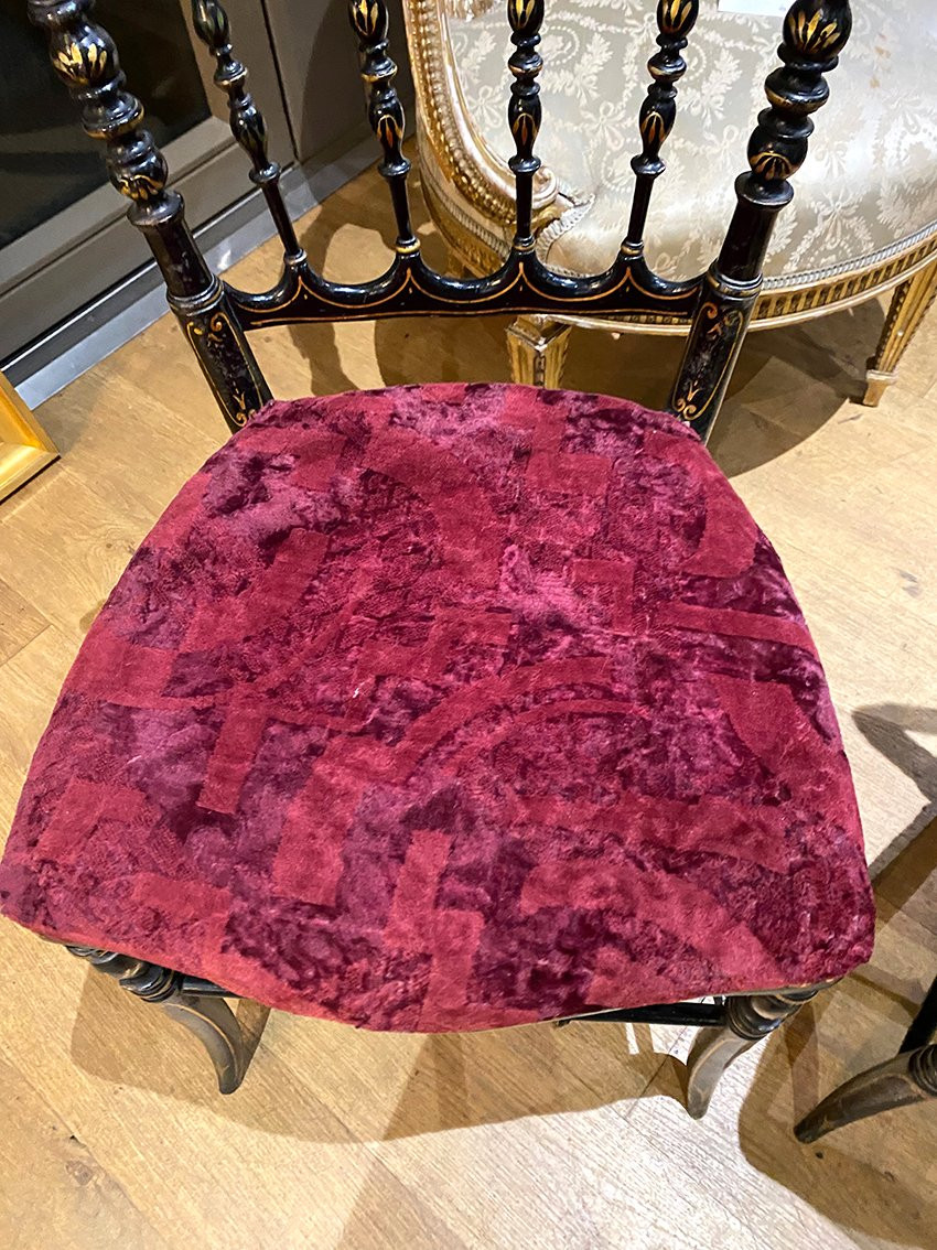 Pair Of Napoleon III Chairs, Black Lacquered Wood With Gold Trim-photo-1