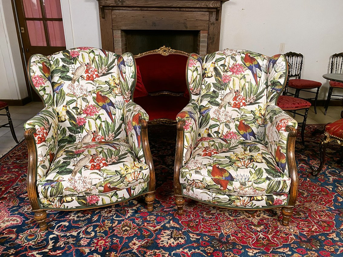 Pair Of Large Louis XV-style Wingback Armchairs-photo-2