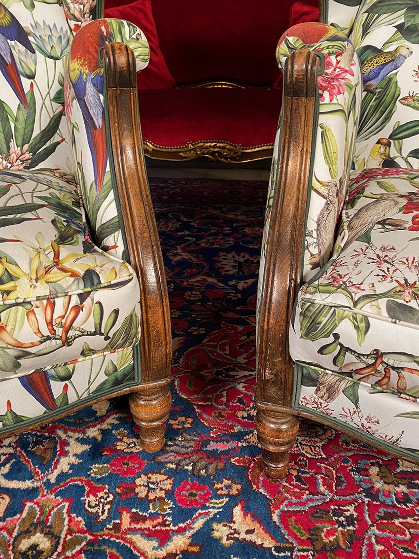 Pair Of Large Louis XV-style Wingback Armchairs-photo-2