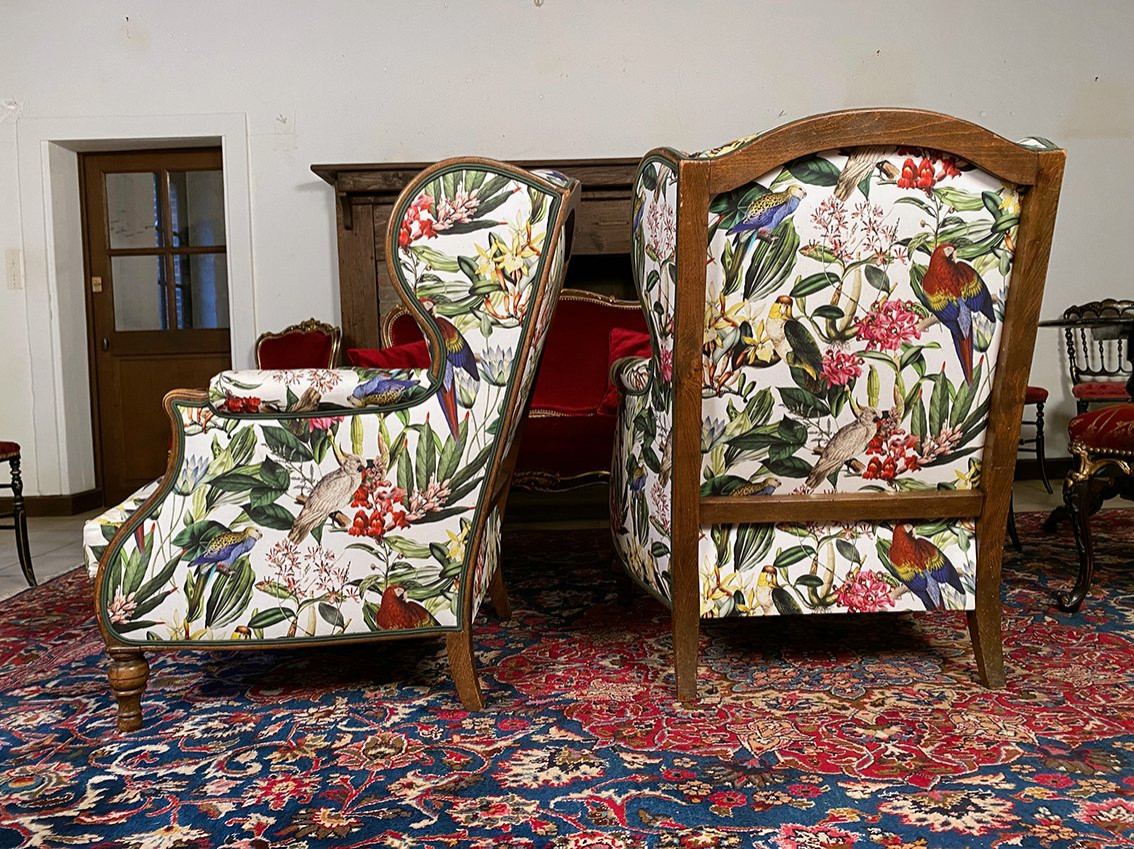 Pair Of Large Louis XV-style Wingback Armchairs-photo-4