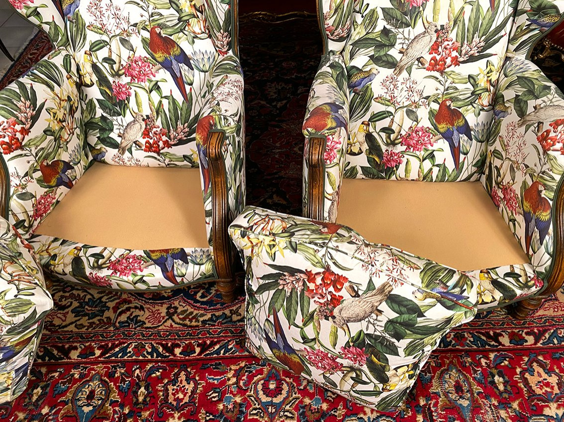 Pair Of Large Louis XV-style Wingback Armchairs-photo-7