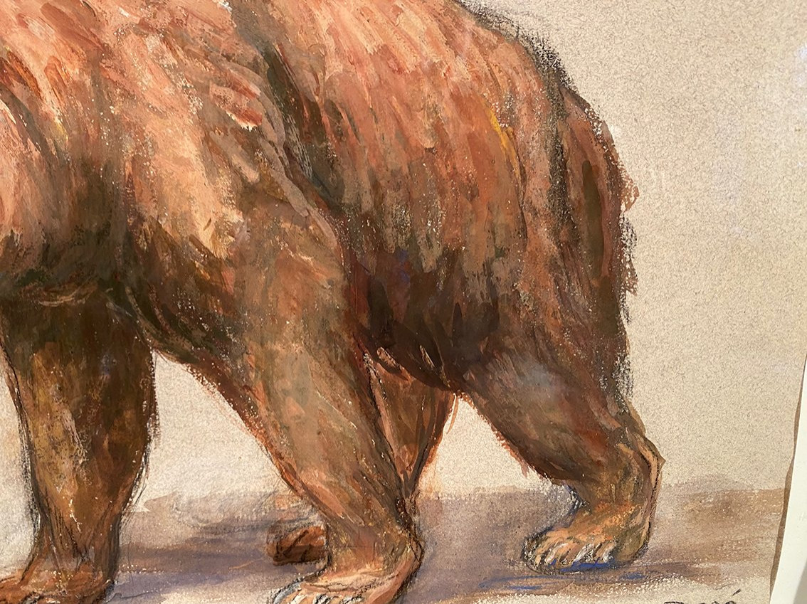 "brown Bear", Gouache On Paper Framed Under Glass, Signed Dongé-photo-1