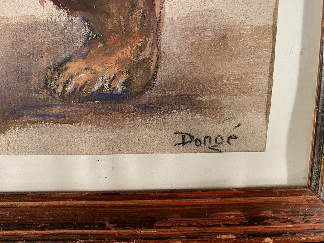 "brown Bear", Gouache On Paper Framed Under Glass, Signed Dongé-photo-2
