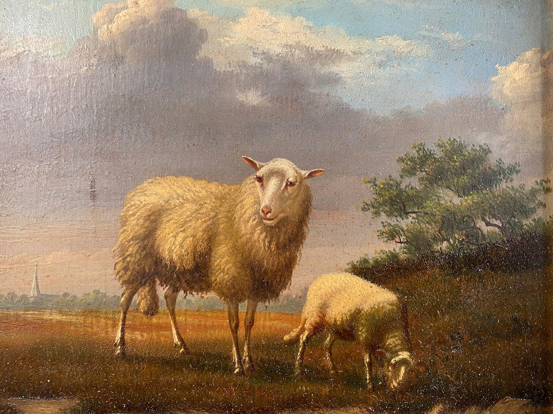 Arthur De Waerhert (1881-1944). "sheep", Pair Of Oil Paintings On Panel-photo-1