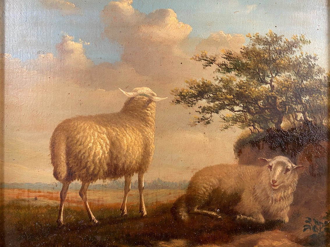 Arthur De Waerhert (1881-1944). "sheep", Pair Of Oil Paintings On Panel-photo-2