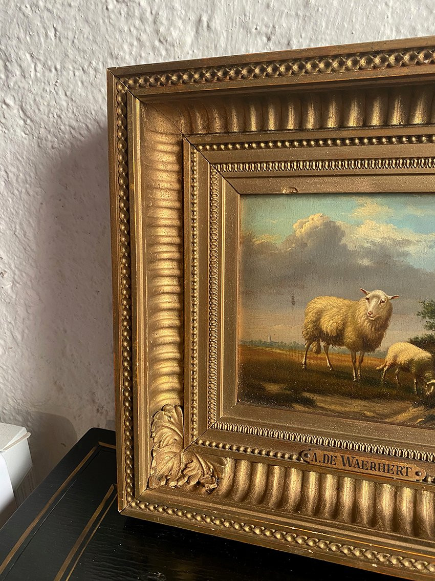 Arthur De Waerhert (1881-1944). "sheep", Pair Of Oil Paintings On Panel-photo-5