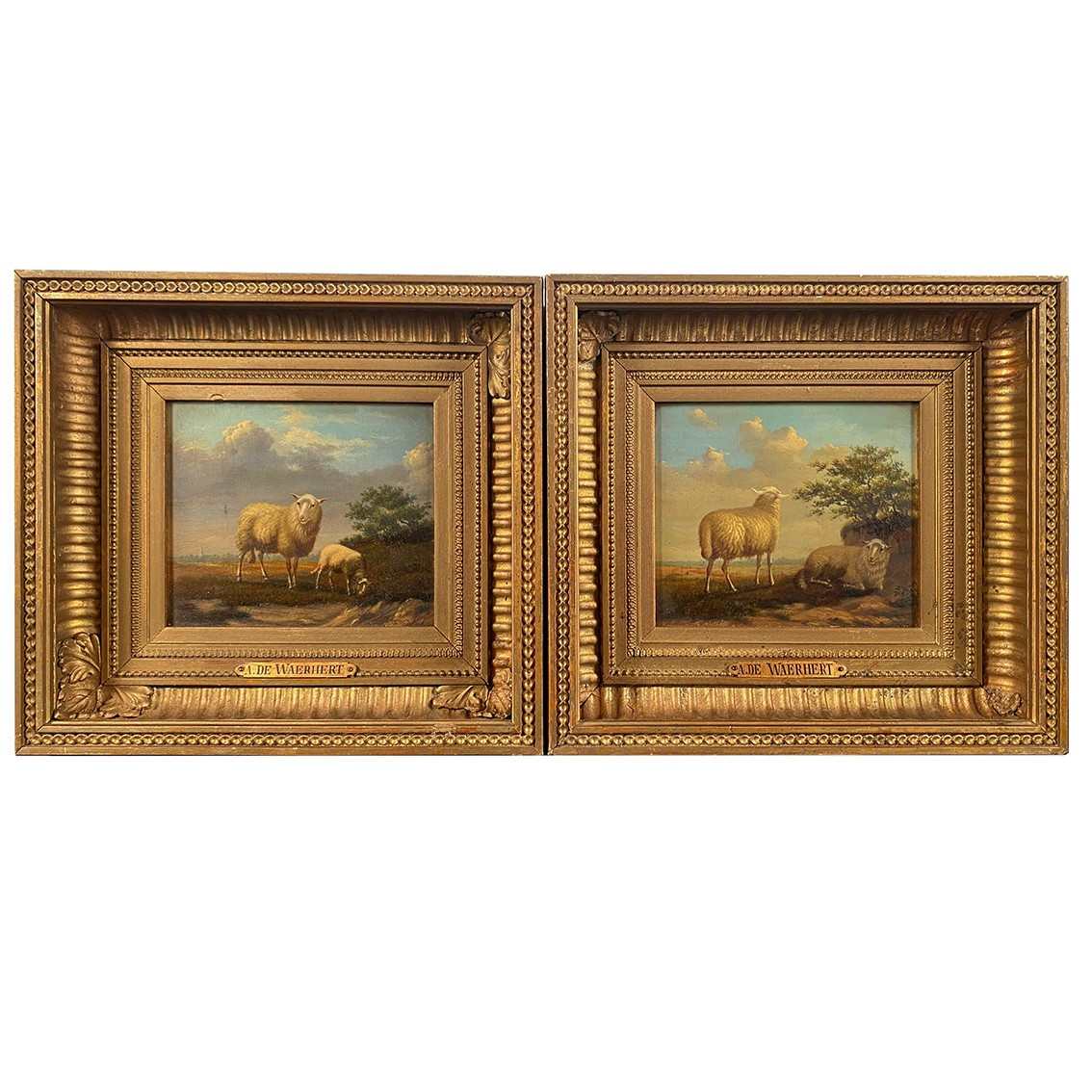 Arthur De Waerhert (1881-1944). "sheep", Pair Of Oil Paintings On Panel