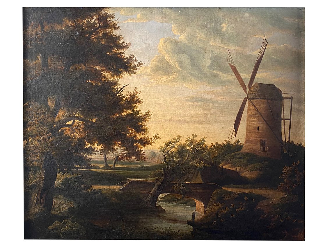 Northern School, 19th Century. "landscape With Mill," Oil On Canvas.-photo-2