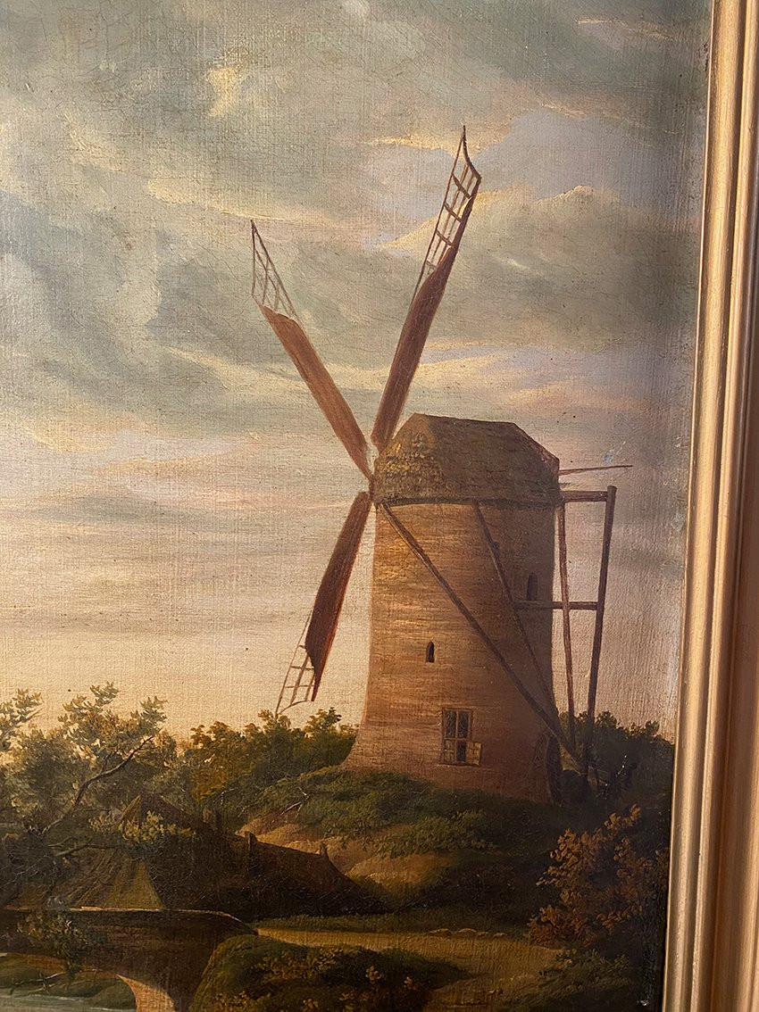 Northern School, 19th Century. "landscape With Mill," Oil On Canvas.-photo-4
