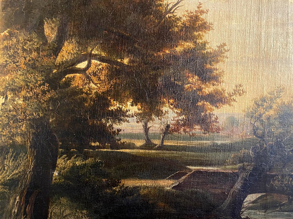 Northern School, 19th Century. "landscape With Mill," Oil On Canvas.-photo-3