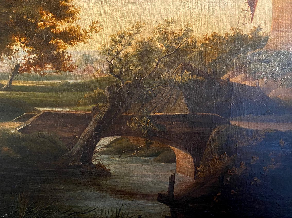 Northern School, 19th Century. "landscape With Mill," Oil On Canvas.-photo-4